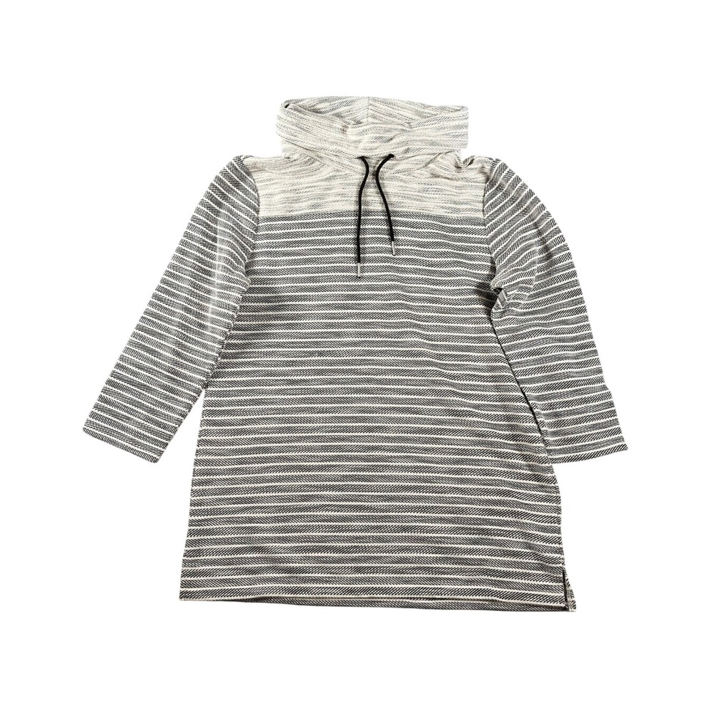 Weekends by Chicos Stripe Away‎ Cowl Pullover 3/4 Sleeve Top Black White Size 0
